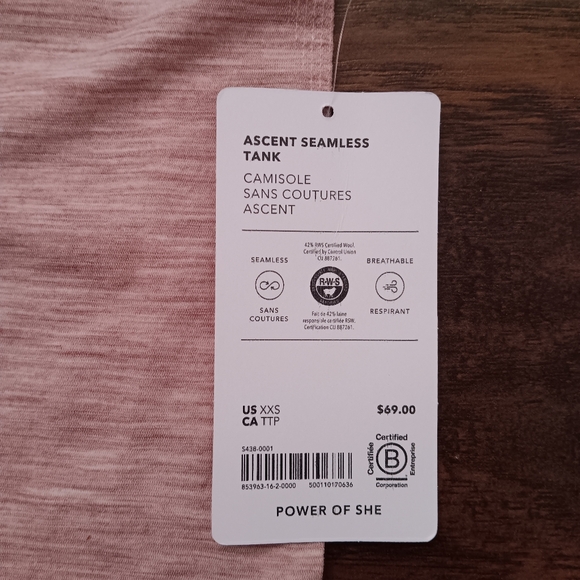 NWT ATHLETA ASCENT SEAMLESS TANK IN MOCA. SIZE XXS. BLEND OF DUSTY PINK/CREAM - Picture 7 of 9